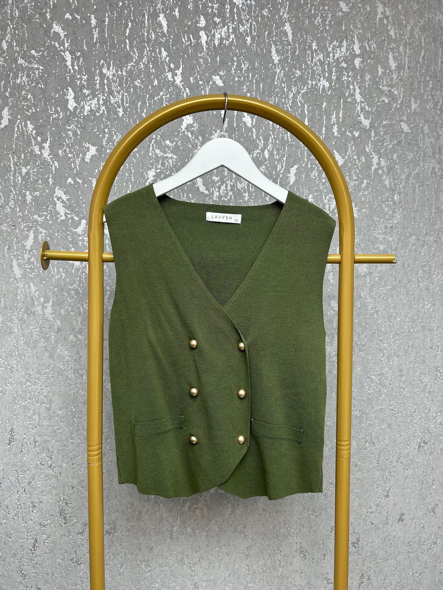 Ribbed Knit Set – Khaki Green Vest & Palazzo Pants